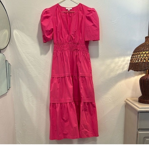 Anthropologie style Ces Femme Vibrant Pink Midi Dress size L - Picture 4 of 6